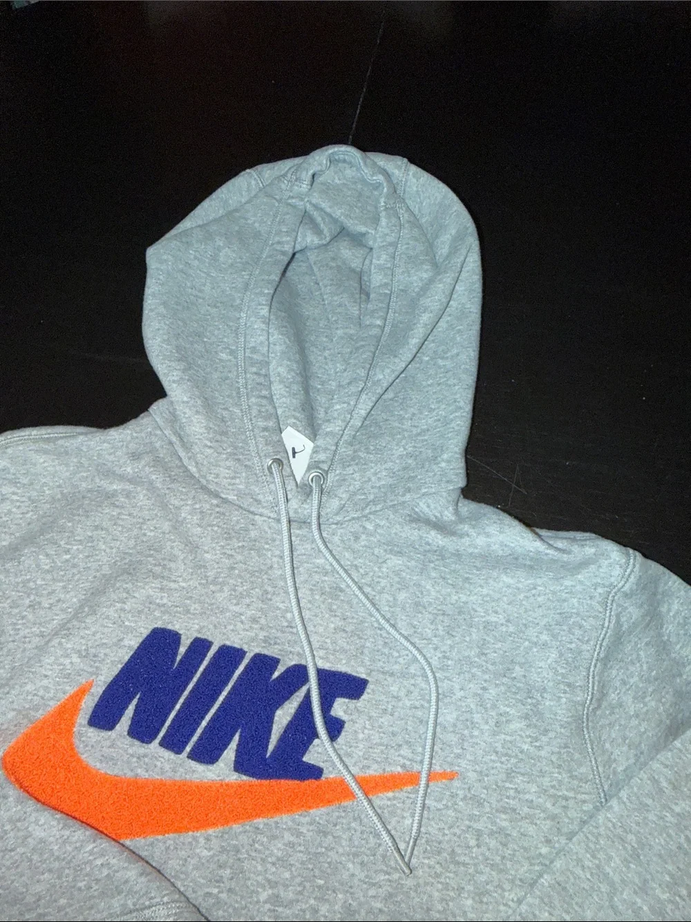 Nike Gray Crewneck with Orange Swoosh and Blue NIKE